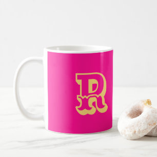 Taza De Café Monograma Moderno Fuente Retro Rosa caliente
