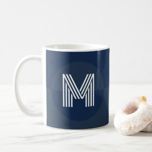 Taza De Café Monograma moderno geométrico azul de la Marina de