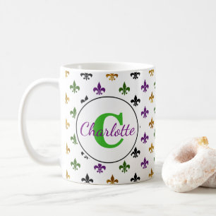 Taza De Café Monograma moderno Mardi Gras Fleur De Lis