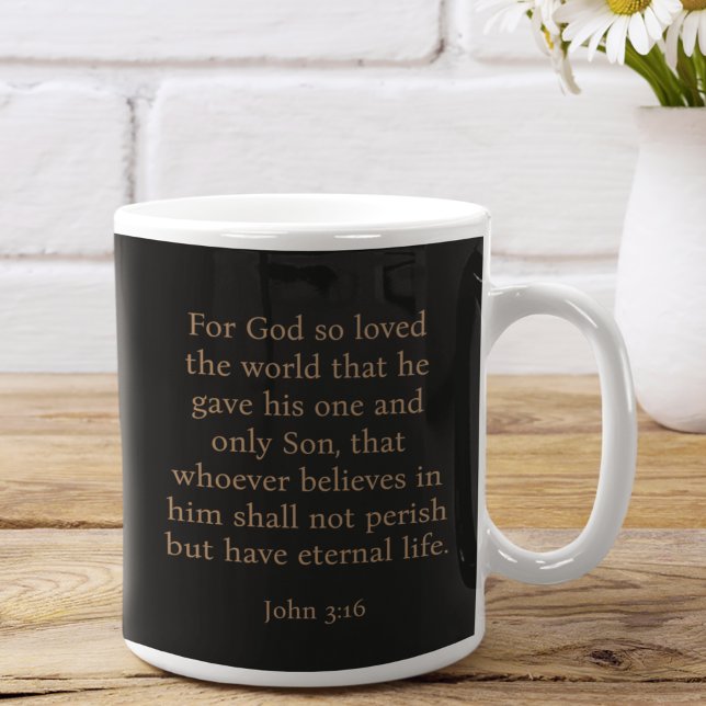 Taza De Café Monograma moderno minimalista de Pascua John 3:16  (Personalized modern monogram and name Easter mug. For God so loved the world. John 3:16 Bible black)