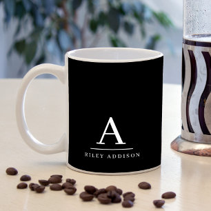 Taza De Café Monograma moderno Minimalista negro y blanco