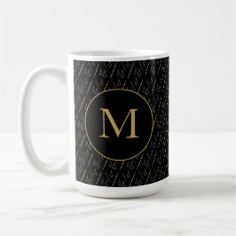Taza De Café Monograma moderno negro dorado