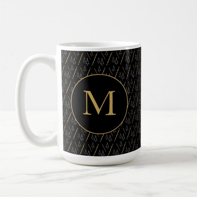 Taza De Café Monograma moderno negro dorado (Izquierda)
