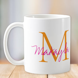 Taza De Café Monograma moderno nombre en letra rosa