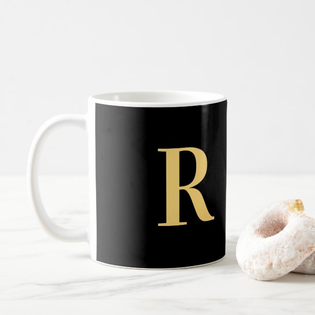 Taza De Café Monograma moderno oro negro (Con donut)