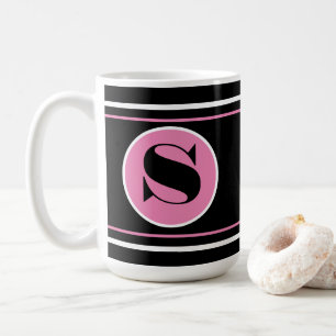 Taza De Café Monograma moderno personalizado negro y rosa