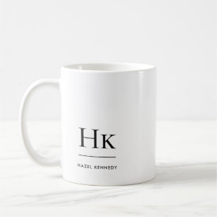 Taza De Café Monograma moderno simple elegante blanco monograma