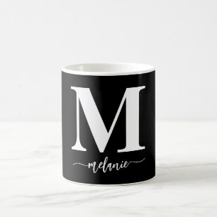 Taza De Café Monograma moderno simple negro blanco