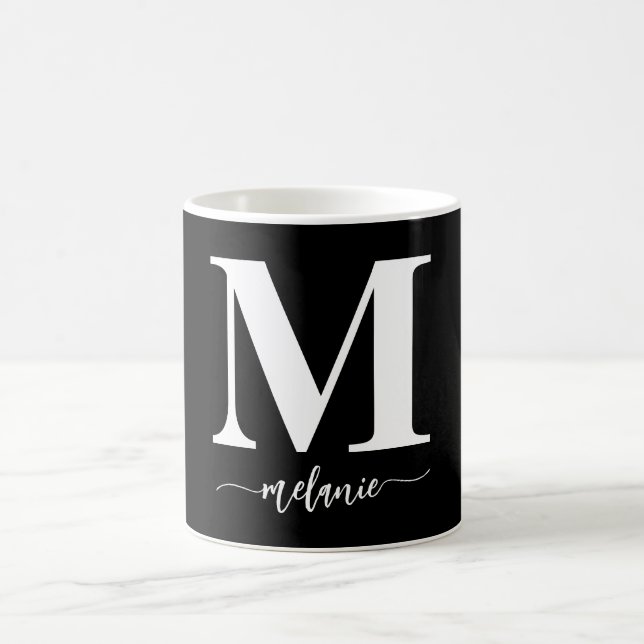 Taza De Café Monograma moderno simple negro blanco (Centro)