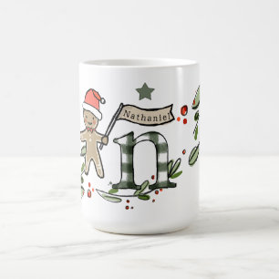 Taza De Café Monograma N con nombre de Navidades de corte con e