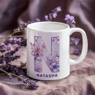 Taza De Café Monograma N de lechón Lilac personalizado