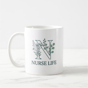 Taza De Café Monograma N de Vida de Enfermera Floral