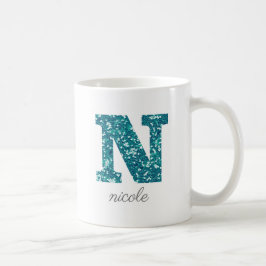 Taza De Café Monograma N personalizada con brillo azul verdoso