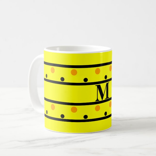 Taza De Café Monograma Naranja amarillo puntos de Polka (Anverso izquierdo)