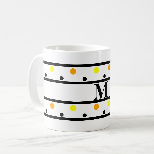 Taza De Café Monograma Naranja amarillo puntos de Polka (Anverso izquierdo)
