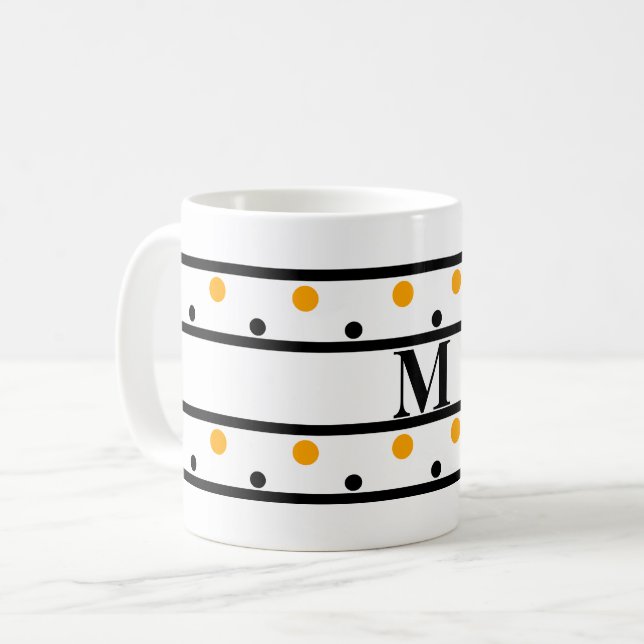 Taza De Café Monograma Naranja negro puntos de polka (Anverso izquierdo)