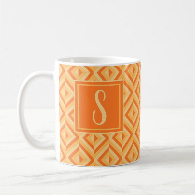 Taza De Café Monograma Naranja Patrón de diamante de tres tonos