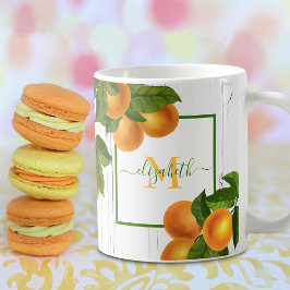 Taza De Café Monograma naranjas de cítricos rústicos acuarela m