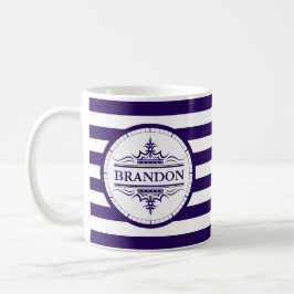 Taza De Café Monograma Náutico Clásico de la Marina Azul Tirado