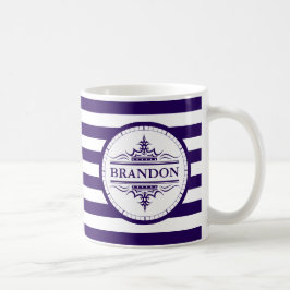 Taza De Café Monograma Náutico Clásico de la Marina Azul Tirado