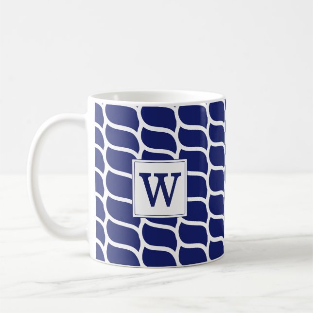 Taza De Café Monograma náutico de los azules marinos del modelo (Izquierda)