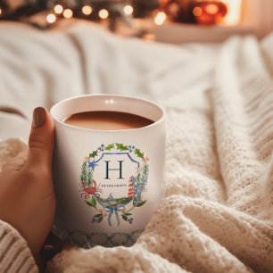 Taza De Café Monograma Náutico de Navidades Costeros de Bow Azu