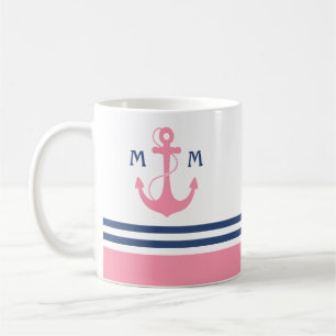 Taza De Café Monograma náutico rosado