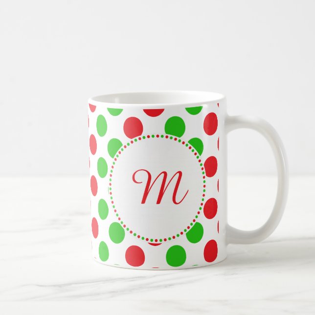 Taza De Café Monograma Navidades del patrón de puntos de polka  (Derecha)