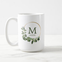 Taza De Café Monograma Navidades personalizados Moderna Wreath
