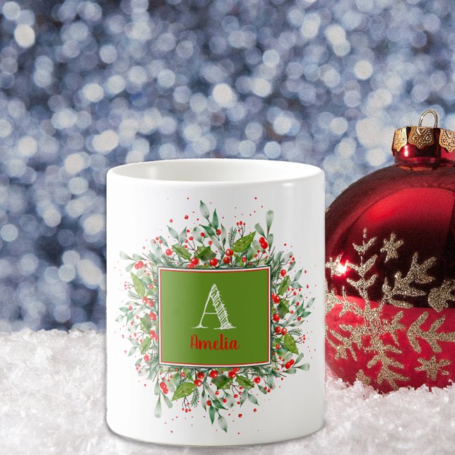 Taza De Café Monograma Navidades rojos letra elegante Café Mug (Subido por el creador)