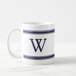 Taza De Café Monograma Navy Blue Stried Personalized Mug