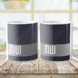 Taza De Café Monograma Negrita Franja de Metal de Cuero Genial
