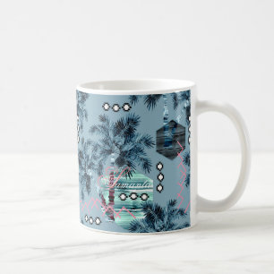 Taza De Café Monograma negro azul de Palm Hawaii personalizado