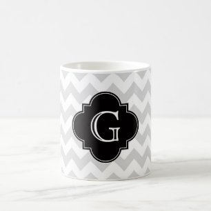 Taza De Café Monograma negro blanco gris claro de Chevron