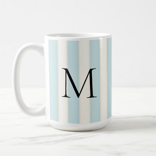 Taza De Café Monograma negro en franja blanca azul y antigua (Izquierda)