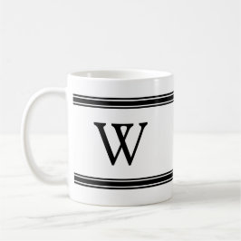 Taza De Café Monograma negro y blanco rayado peluca personaliza