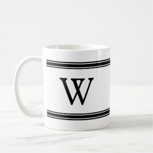 Taza De Café Monograma negro y blanco rayado peluca personaliza