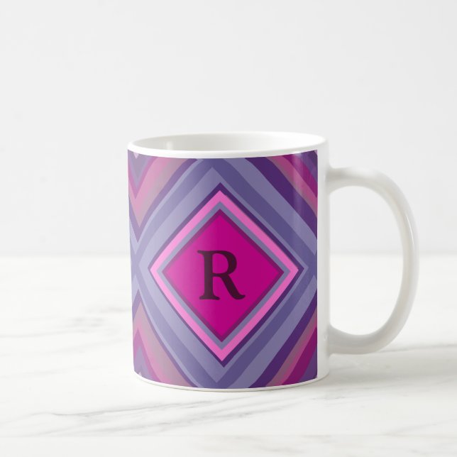 Taza De Café Monograma Nivel inicial de patrón de diamante rosa (Derecha)