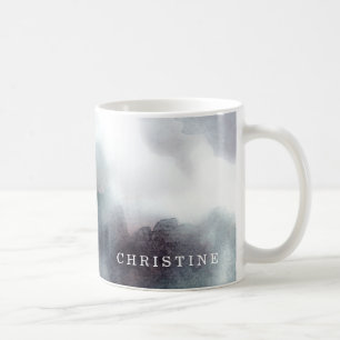 Taza De Café Monograma nombre acuarela hipster azul náutico
