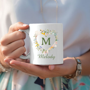 Taza De Café Monograma/Nombre del Encanto del Jardín de Flor Si
