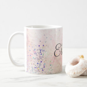 Taza De Café Monograma Nombre Esparkle Blanco Rosa Elegante