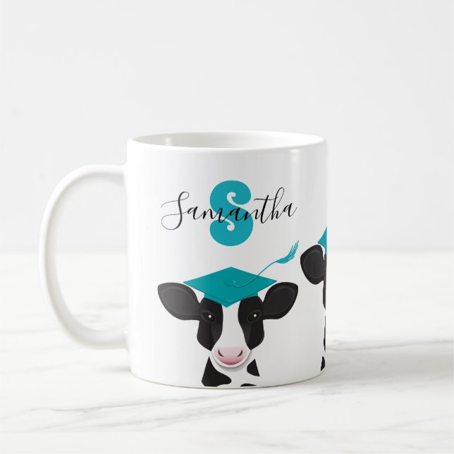 Taza De Café Monograma Nombre Graduación de vaca (Izquierda)