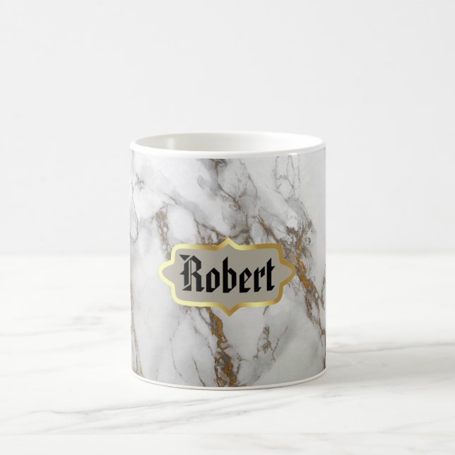 Taza De Café Monograma Nombre Mármol Rosa Oro Mug (Centro)