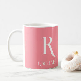 Taza De Café Monograma Nombre moderno Rosa elegante