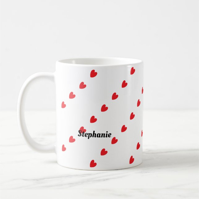 Taza De Café Monograma Nombre personalizado Cute rojo Doodle He (Izquierda)