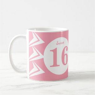 Taza De Café Monograma nombre Sweet 16 rosa y blanco