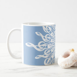 Taza De Café Monograma Ornamental Azul invernal G-Clef Snowflak