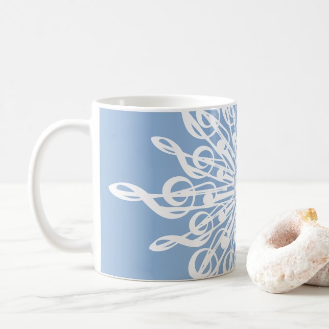 Taza De Café Monograma Ornamental Azul invernal G-Clef Snowflak (Con donut)
