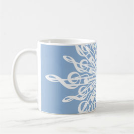 Taza De Café Monograma Ornamental Azul invernal G-Clef Snowflak
