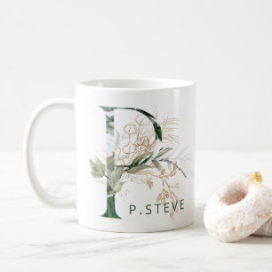 Taza De Café Monograma "P" botánico de eucalipto en oro persona